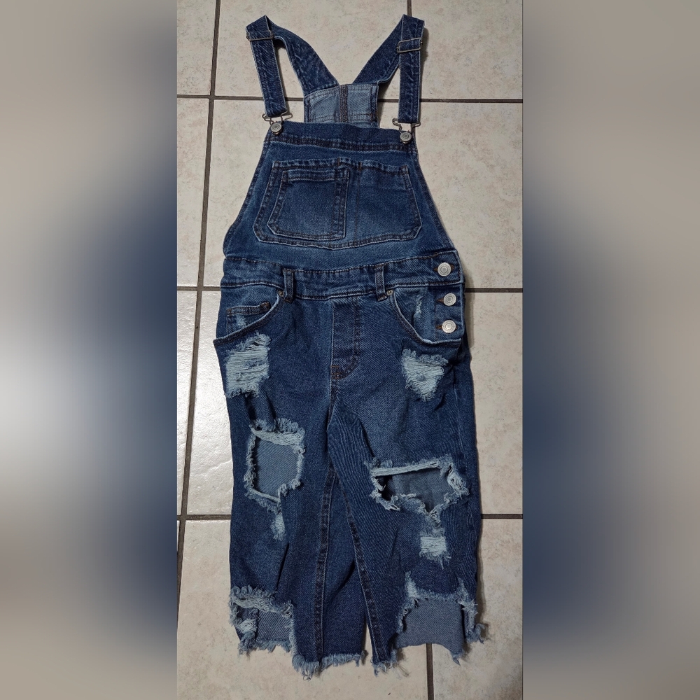 Casual Blue Distressed Women's Overalls